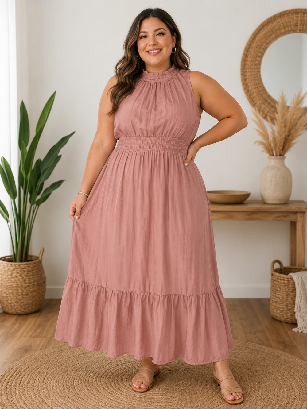 Knox Rose Dusty Rose High-Neck Maxi Dress